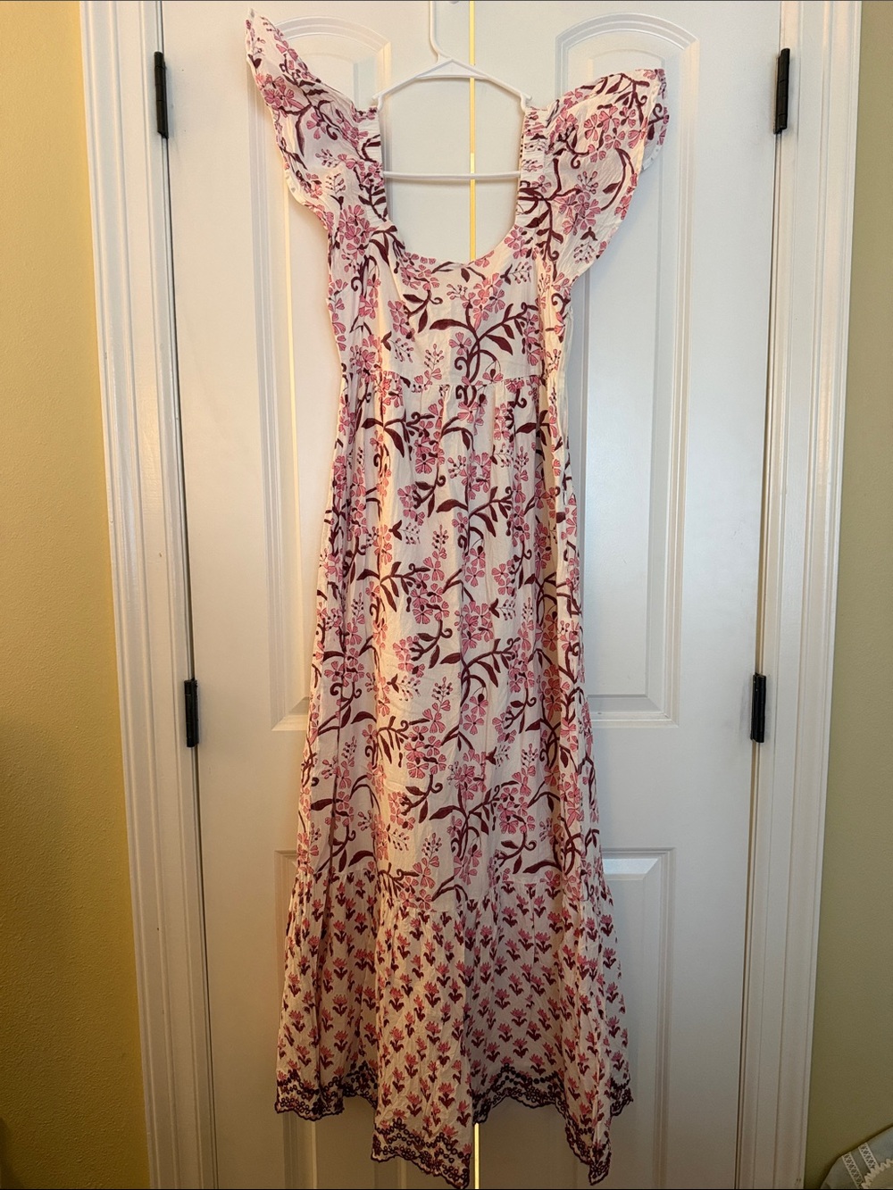 Floral Ruffle Maxi Dress - Pink on Cream